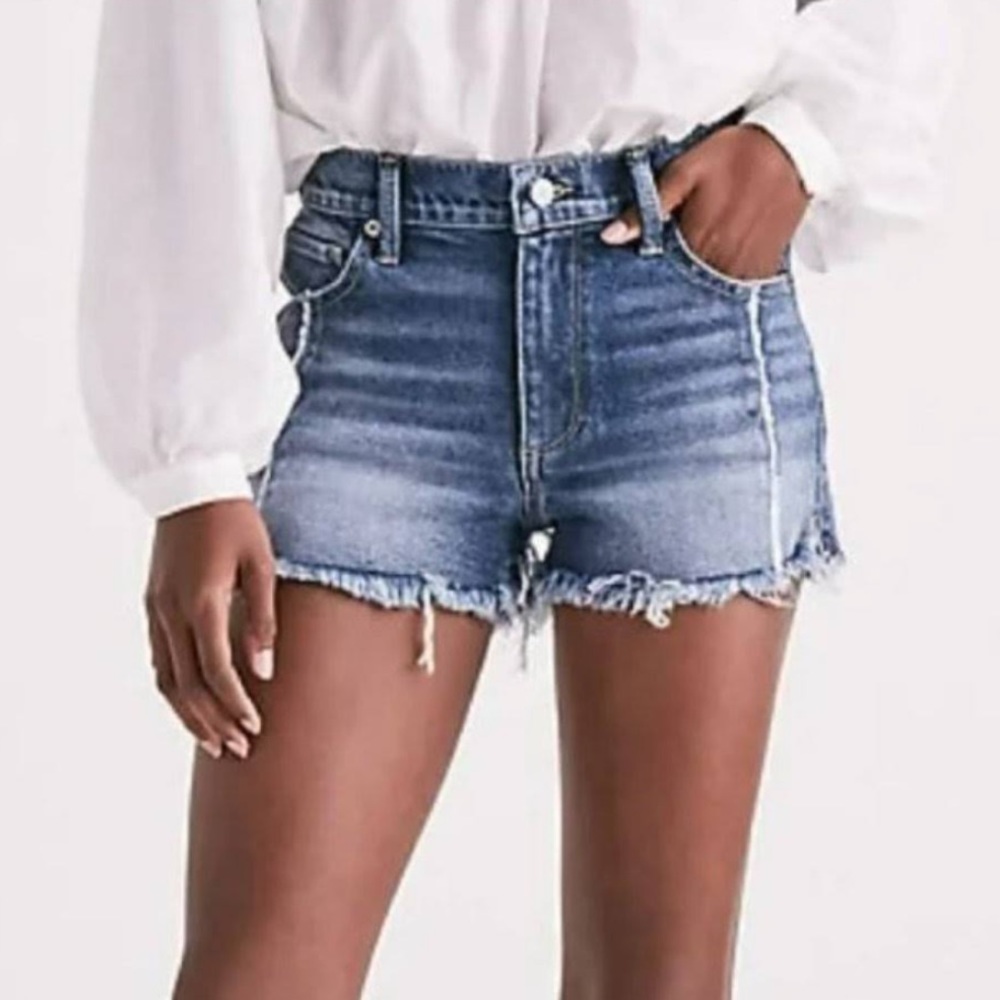 Lucky Brand High Rise Shortie Raw Hem Denim Shorts High Waist Blue